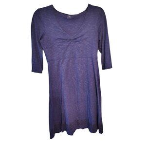 Horny Toad Medium Periwinkle Blue Dress, 3/4 Sleeve Ruched V-Neck Tencel Lyocell